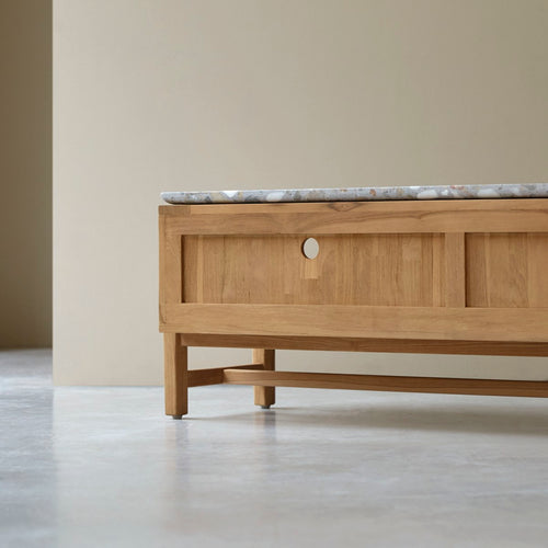 Tikamoon Tv-meubel van massief teakhout en premium terrazzo 140 cm - Naturel - vtwonen shop