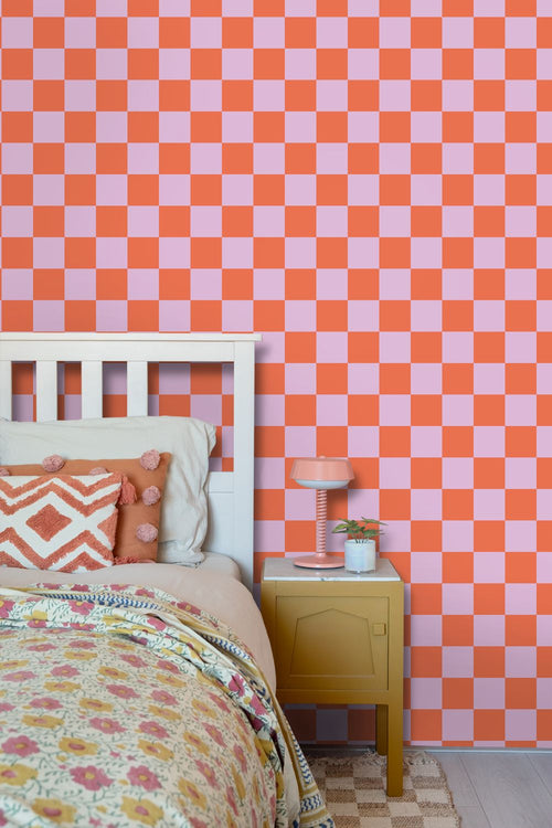 ESTAhome behang geblokt motief lila paars en oranje - 53 cm x 10.05 m - 130914
