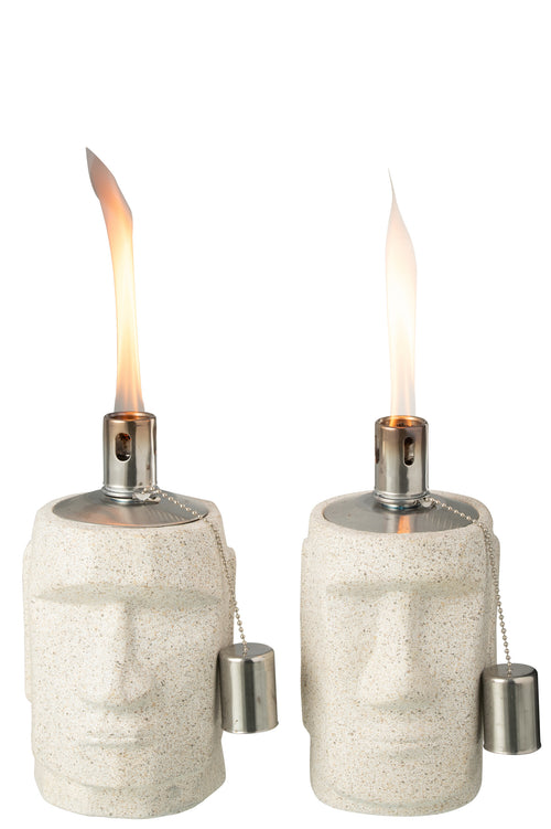 J-Line olielamp Moai - cement - grijs - 2 stuks
