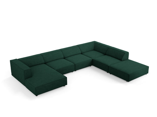 Cosmopolitan Design Panoramische hoekbank rechts Arendal 7-zits, chenille met ribbeleffect, flessengroen - 262x364x70cm