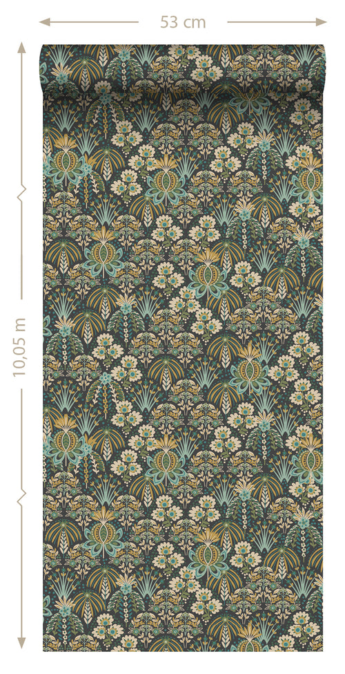 ESTAhome behang vintage bloemen in art nouveau stijl vergrijsd groen, blauw en beige - 50 x 900 cm - 130994 - vtwonen shop