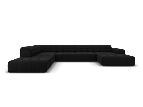 Cosmopolitan Design Panoramische hoekbank links Chicago 7-zits, flueel zwart - 263x375x78cm