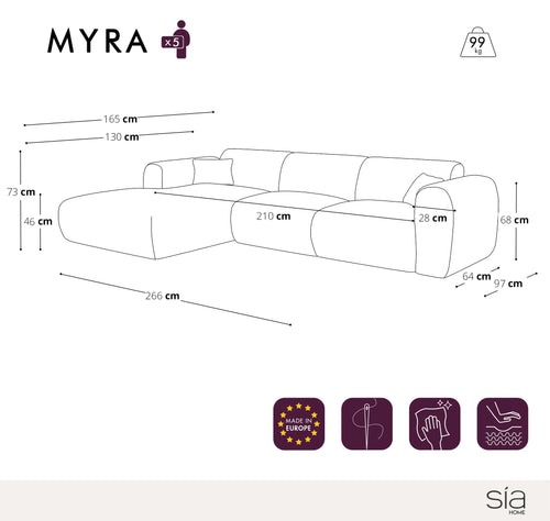 Sia Home - Grote hoekbank, links MYRA - kruisweefsel lichtgrijs 280cm
