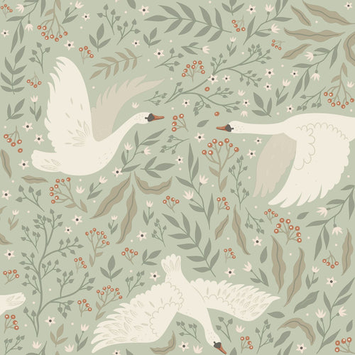 ESTAhome behang zwanen mintgroen - 53 cm x 10.05 m - 130960