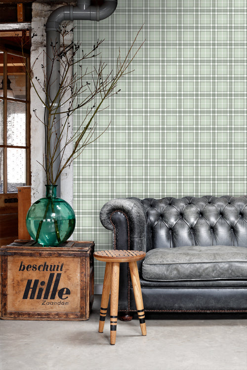 ESTAhome behang ruiten mintgroen - 53 cm x 10.05 m - 138952