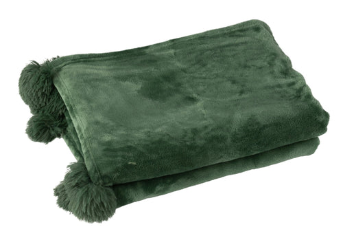 J-Line plaid Pompom - polyester - donkergroen - 170 x 130 cm