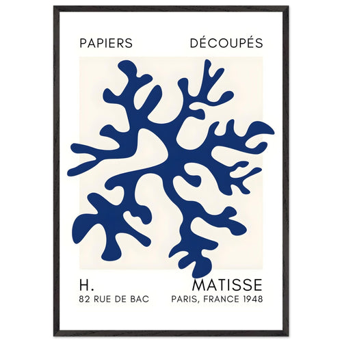Artfulprints Poster met Lijst Matisse – Dreamy coral flower navy blue II   - 70x100 cm - Blauw