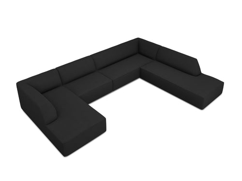 Micadoni - Panoramische hoekbank rechts "Ruby" 7 zitplaatsen, structurele stof, zwart - 273x366x69cm