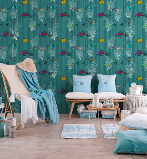 Walls4You behang vissen zeegroen en meerkleurig - 53 cm x 10 m - 640134 - vtwonen shop