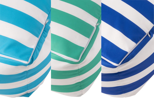 J-Line poef Gestreept - polyester - blauw/groen - set van 3