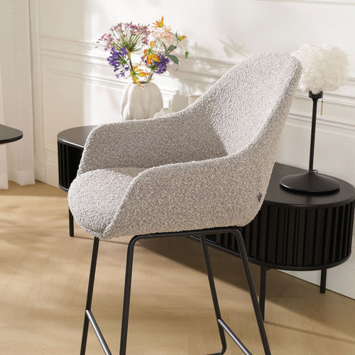 Nolon Nino-Mae Barkruk Bouclé Taupe - met Armleuning - Zwart - 75 cm - vtwonen shop