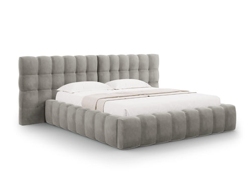 Cosmopolitan Design Opbergbed met dubbel hoofdbord Bali 140x200cm, flueel, lichtgrijs - 230x200x100cm