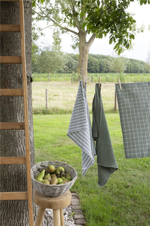 Walra - Keukenset Dry w. Cubes Uni, Stripes & Blocks - 3x 50x70 cm - Legergroen