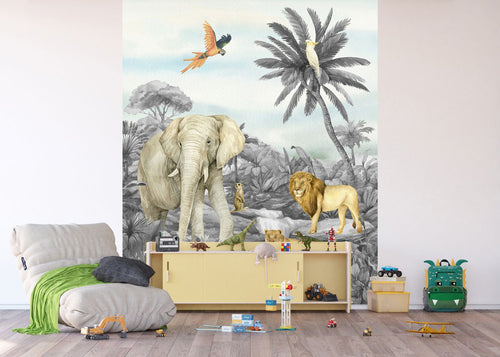 Sanders & Sanders fotobehang jungle dieren grijs - 270 x 225 cm - 601204 - vtwonen shop