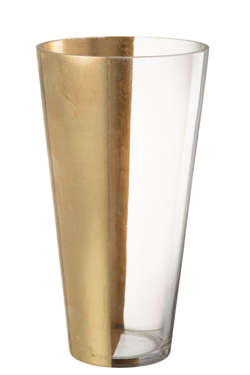 J-Line vaas Moa - glas - transparant/goud - 35 cm hoog