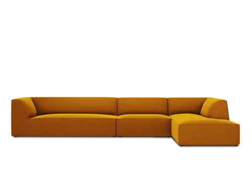 Micadoni rechter hoekbank Ruby 5-zits, flueel, geel - 180x366x69cm