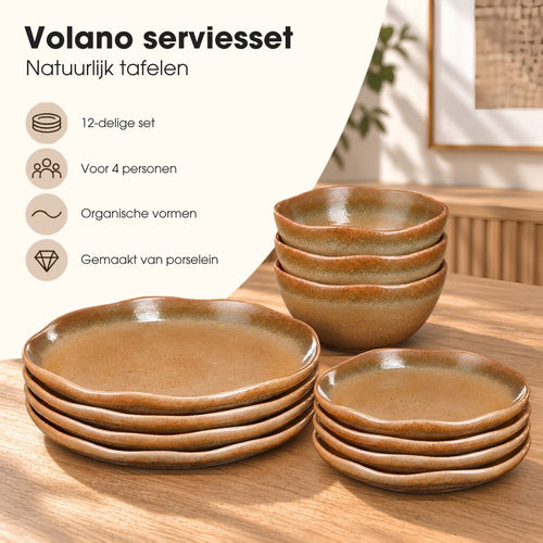 Mica Decorations Volano Tafelset - Serviesset van Porselein voor Dagelijks Gebruik - Borden met Natuurlijke Uitstraling - Soepkommen voor Elke Dag -