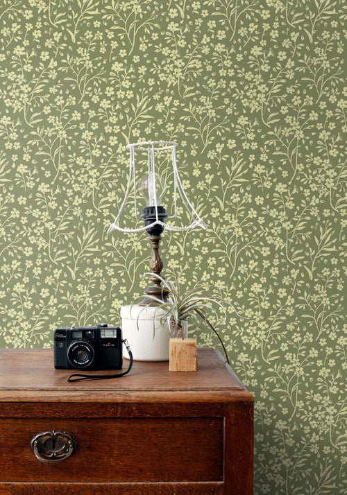 ESTAhome behang bloemetjes groen - 50 x 900 cm - 131210