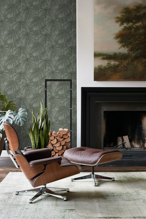 Origin Wallcoverings behang 3D-motief bladeren vergrijsd groen - 50 x 900 cm - 347919 - vtwonen shop