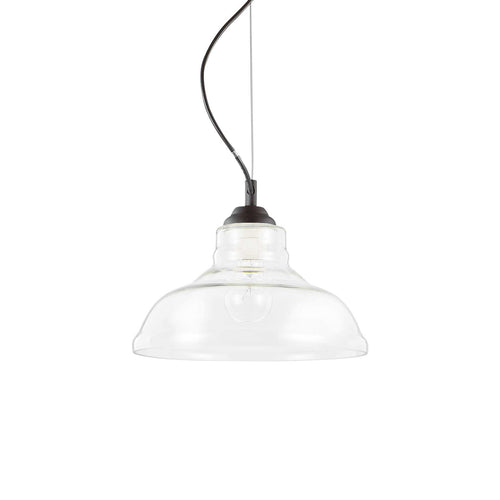 Ideal Lux Bistro' - 1 Light Dome plafondlamp zwart helder geblazen glasplaat, E27