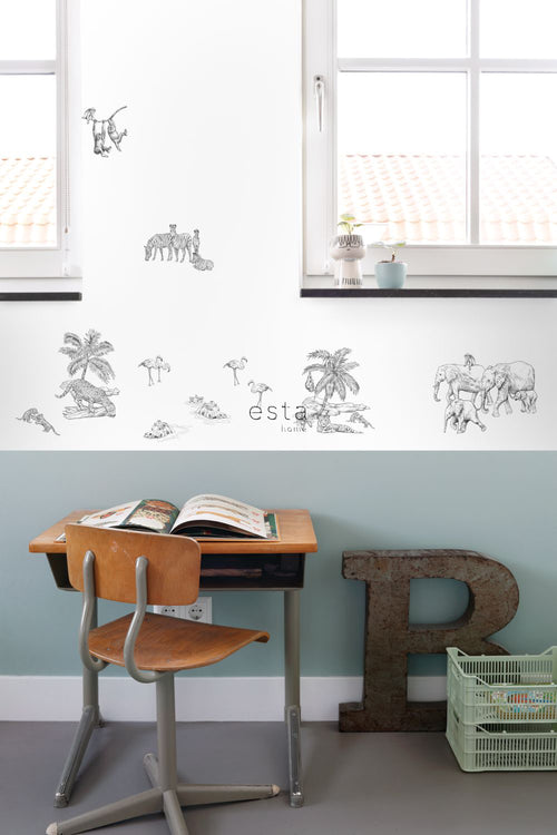 ESTAhome muursticker jungle dieren zwart wit - 47.5 x 66 cm - 156106 - vtwonen shop