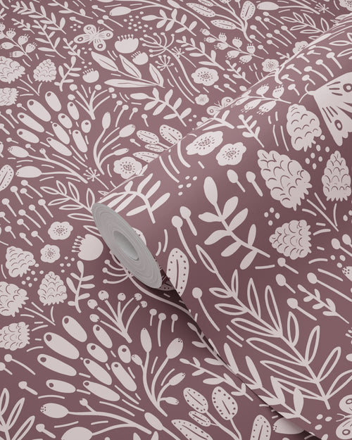 ESTAhome behang bloemetjes aubergine paars - 50 x 900 cm - 131254 - vtwonen shop
