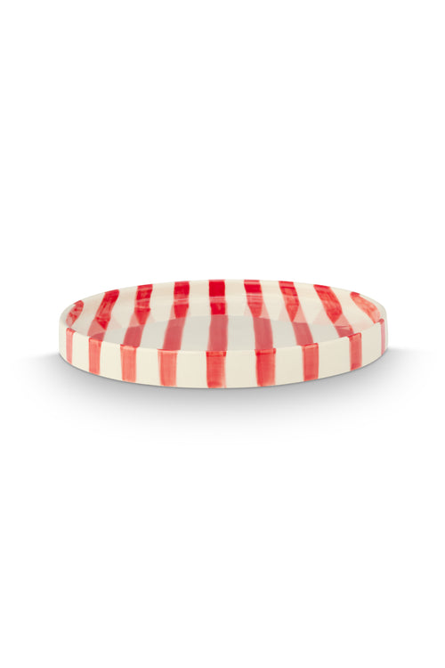 vtwonen -  Lunchbord - Strepen - Rood - Set van 2 - Keramiek - 20cm
