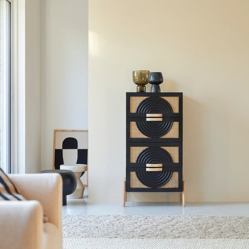 Tikamoon Ladekast van massief zwart mangohout en rotan - Zwart - vtwonen shop