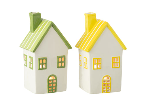 J-Line theelichthouder Huis Dolomiet - keramiek - geel/groen - 2 stuks - vtwonen shop