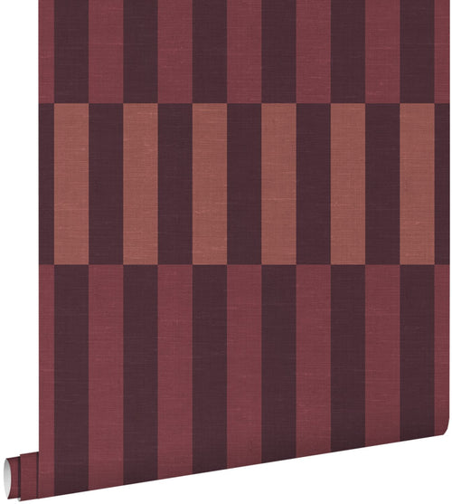 ESTAhome behang linnen-look strepen paars en bordeaux rood - 50 x 900 cm - 132254