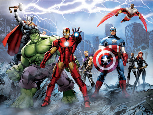 Sanders & Sanders fotobehang The Avengers blauw, groen en rood - 375 x 270 cm - 601032