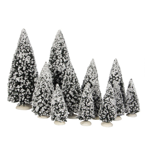 Luville Evergreen Kerstdorp Miniatuur Bomen Set van 12 Stuks - Besneeuwde Dennenbomen als Kerstversiering Decoratie Binnen - Kerst Decoratie voor