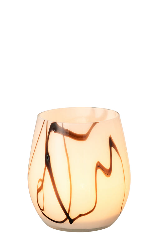 J-Line windlicht Rookeffect - glas - wit/zwart