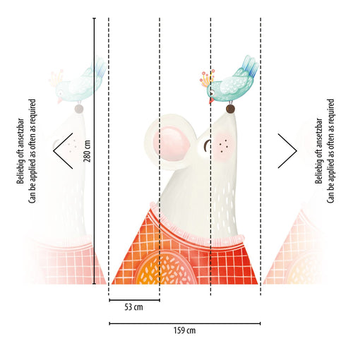 Livingwalls behang dieren meerkleurig, wit, rood, turquoise en grijs - 159 x 280 cm - AS-391871 - vtwonen shop
