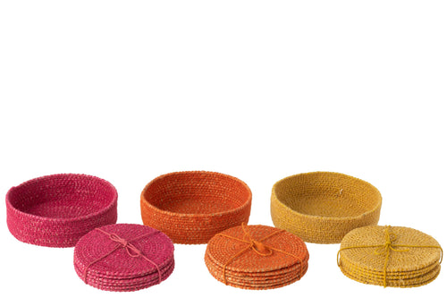 J-Line onderzetter - zeegras - roze/orange/geel - 3 dozen van 6 st.