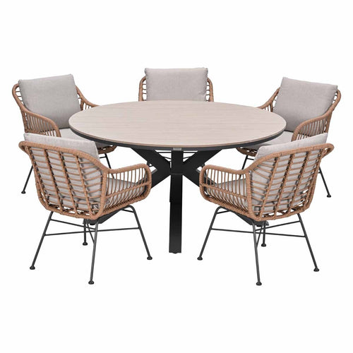 Garden Impressions Tuinset Lucas bruin 6-delig - Tulli tuintafel Ø148 cm