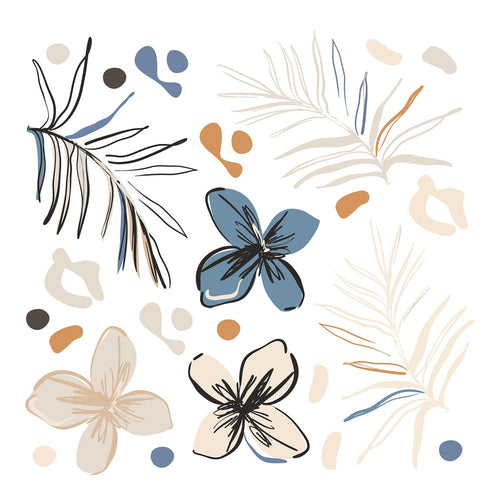 Sanders & Sanders muursticker bloemmotief beige, blauw en oranje - 30 x 30 cm - 601330