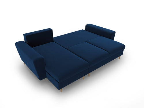 Cosmopolitan Design Omkeerbare converteerbare hoekbank met opbergdoos Kyoto 4-zits, flueel koningsblauw - 145x241x88cm