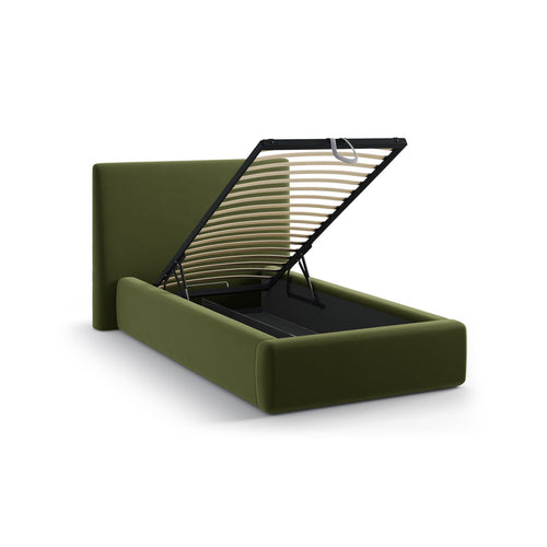 Cosmopolitan Design - Opbergbed met hoofdeinde Asti 90x200cm flueel legergroen - 220x130x95cm