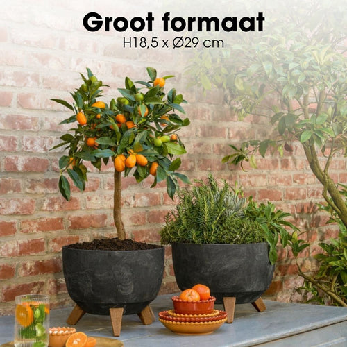 Mica Decorations Doppio Plantenbak op Poten - 18,5 x Ø29 cm - Plantenbakken voor Buiten - Bloembakken voor Balkon - Gerecycled Plastic - Zwart