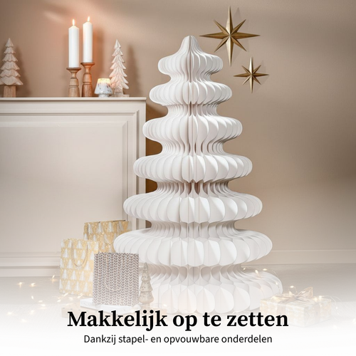 Mica Decorations Papieren Kerstboom - Opvouwbare Kunstkerstboom - H152 x Ø104 cm - Kerst Decoratie - FSC 100% - Wit