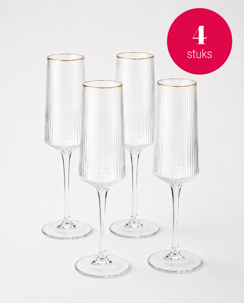 vtwonen Champagneglazen - set van 4 - met Gouden Rand