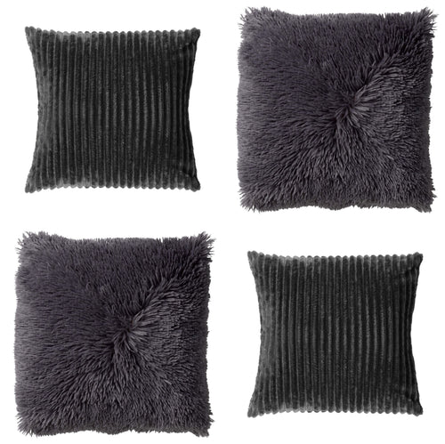 KUSSENSET - 4-delig - Cosy Layers - 60x60 cm, 45x45 cm - inclusief binnenkussens - antraciet