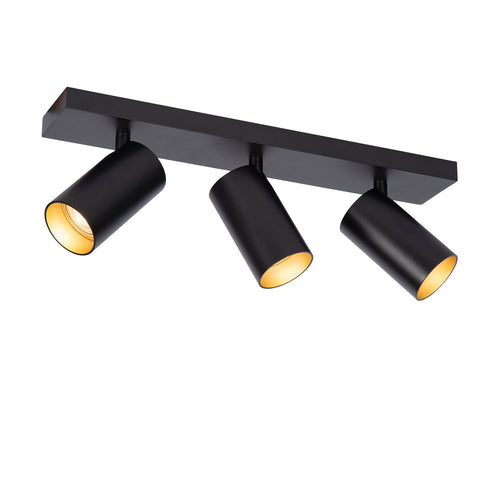 Atmooz plafondlamp Era 3 - zwart - goud binnenin - 42 x 13 x H 12 cm - GU10