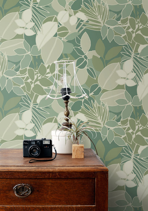 ESTAhome behang bladeren vergrijsd mintgroen - 50 x 900 cm - 139848 - vtwonen shop