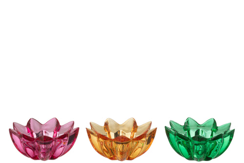 J-Line theelichthouder Bloem - glas - mix - 3 stuks