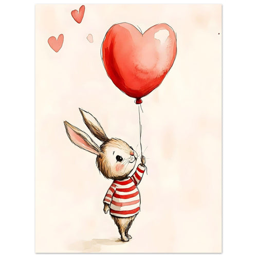 Artfulprints  Konijn met hartjesballon   poster 30x40 cm - vtwonen shop