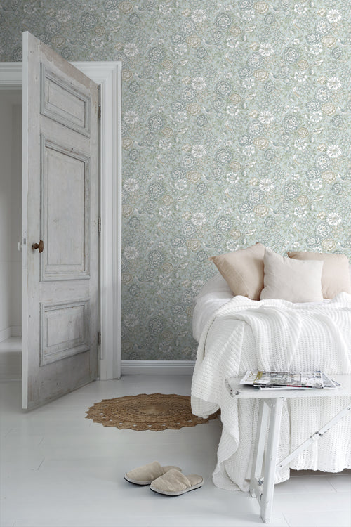 Borastapeter behang bloemen en vogels vergrijsd blauw - 53 cm x 10.05 m - 660862 - vtwonen shop