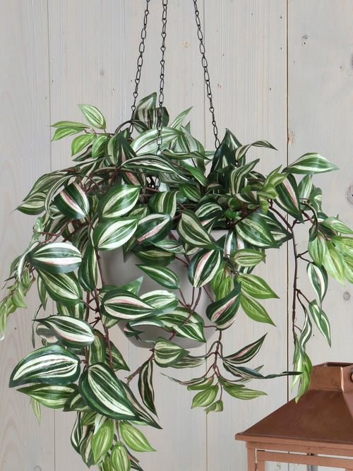 Mica Decorations Tradescantia Kunst Hangplant in Bloempot Stan - H45 x Ø25 cm - Groen