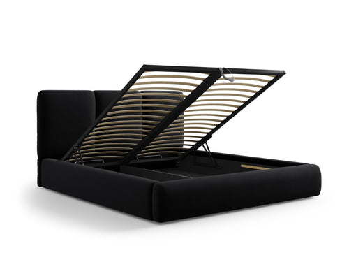 Cosmopolitan Design Opbergbed met hoofdeinde Nicolas 180x200cm, flueel, zwart - 220x200x100cm